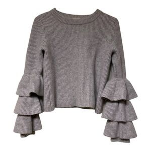 Philosophy Tiered-Sleeve Crewneck Cashmere Sweater Size M Gray Luxurious